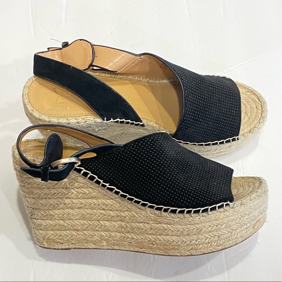 ❤️SOLD❤️Marc Fisher LTD Black Suede Andela Espadrille Wedge Sandals - Picture 3 of 9